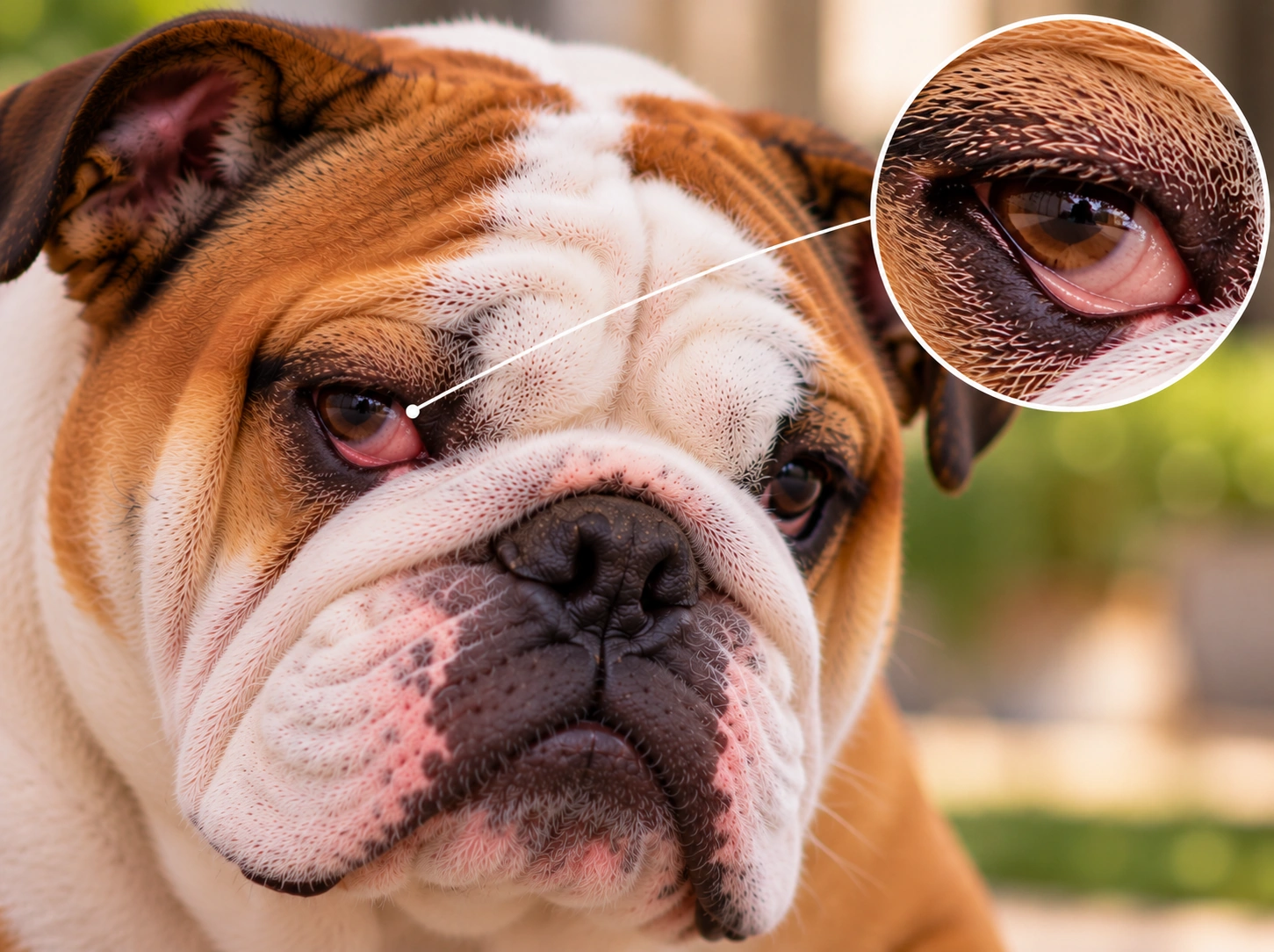 Bulldog com Olho Irritado em Destaque