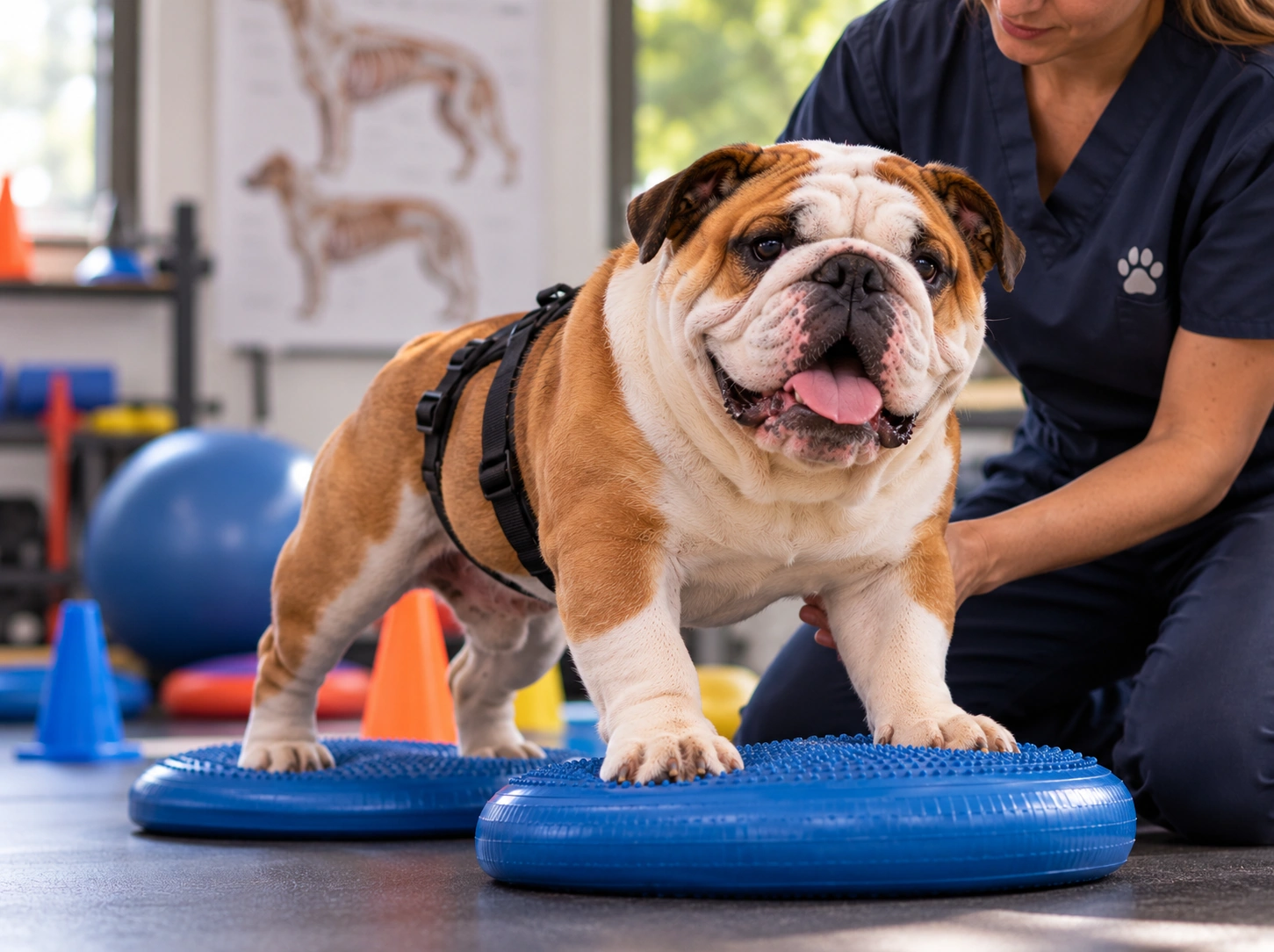 Bulldog em fisioterapia canina