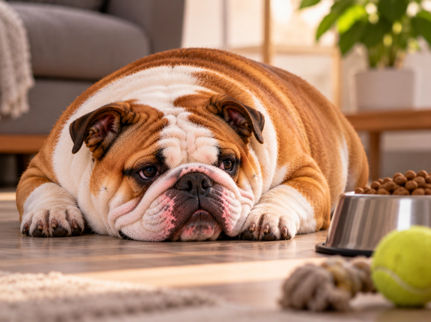 Bulldog rechonchudo descansando em casa
