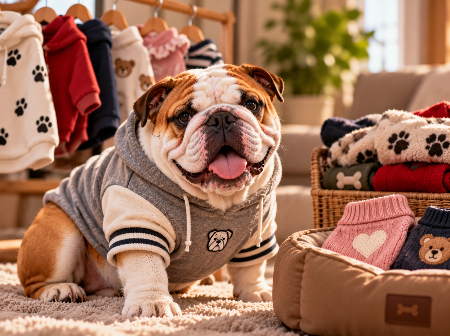 Bulldogue Fashionista em Casa