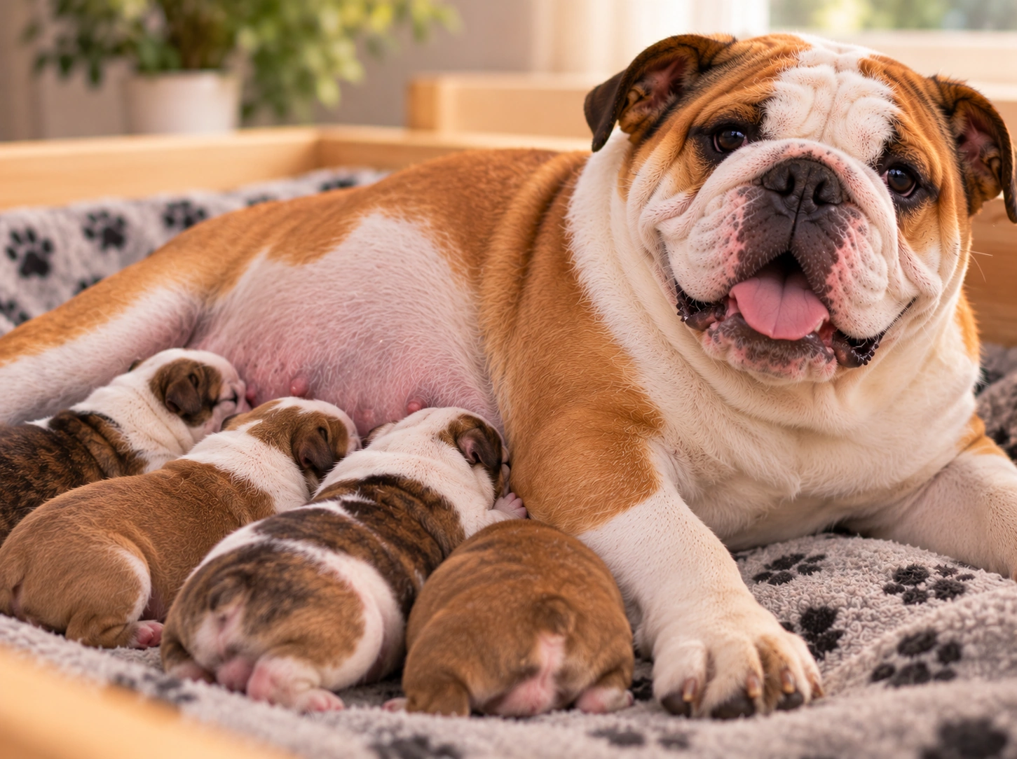 Bulldogue Materna com Filhotes Adormecidos